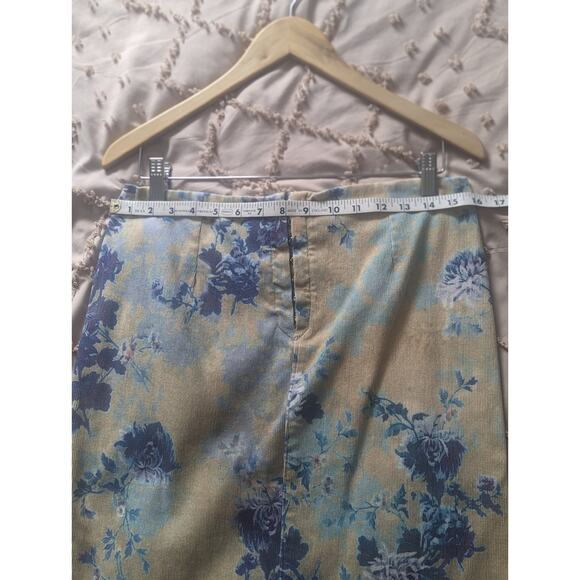 Rare specialty Skirt - blue/cream floral patterned soft corduroy with stretch - Picture 6 of 9